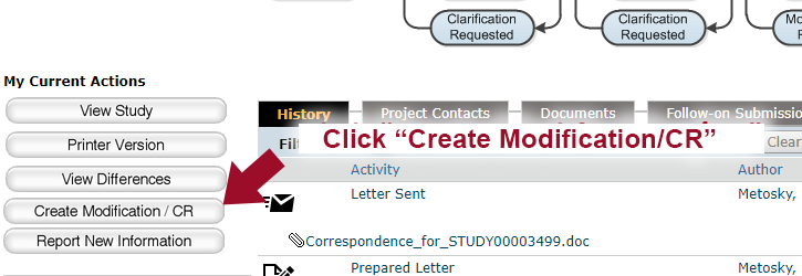 Screenshot from ERA showing where to click fo create a modification.